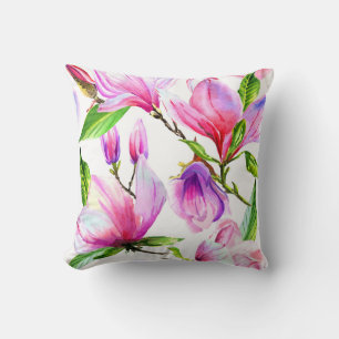 Lilac rosa och violetta vattenfärgade magnolia-blo kudde
