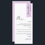 Lilac Rosa Personlig med Guest Namn Elegant Meny<br><div class="desc">Varför lägga ut på platskort och menykort när du kan ha en elegant All-in-One elegant Menu-personlig med varje gästs namn eller namn på hedersgästen! Contemporary, enkel och elegant design med vacker, handskriven kalligrafi. Rand i hörnet av den övre högerna är i en liten rosa med gästernas namn svart. Tillbaka i...</div>