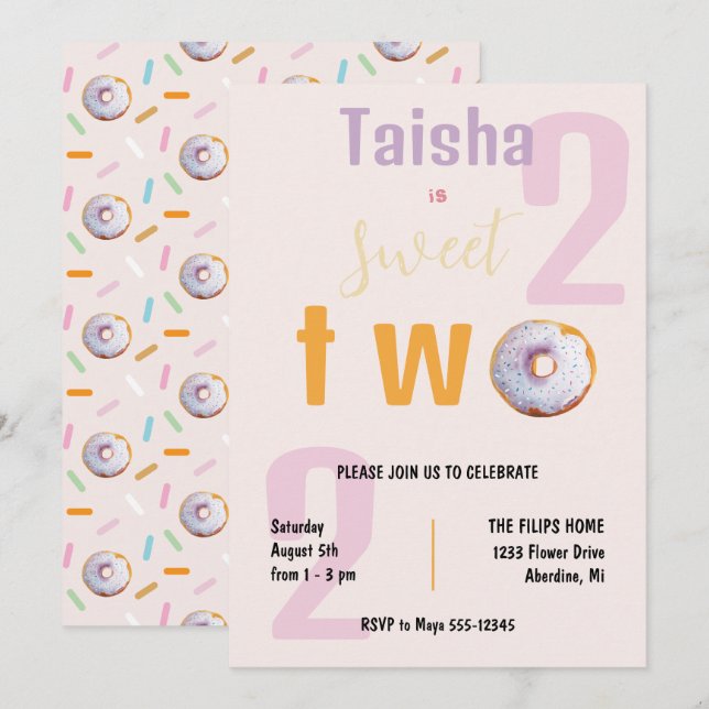 Lilac Rosa Sprinkle Donut Watercolor Illustration (Fram/baksida)