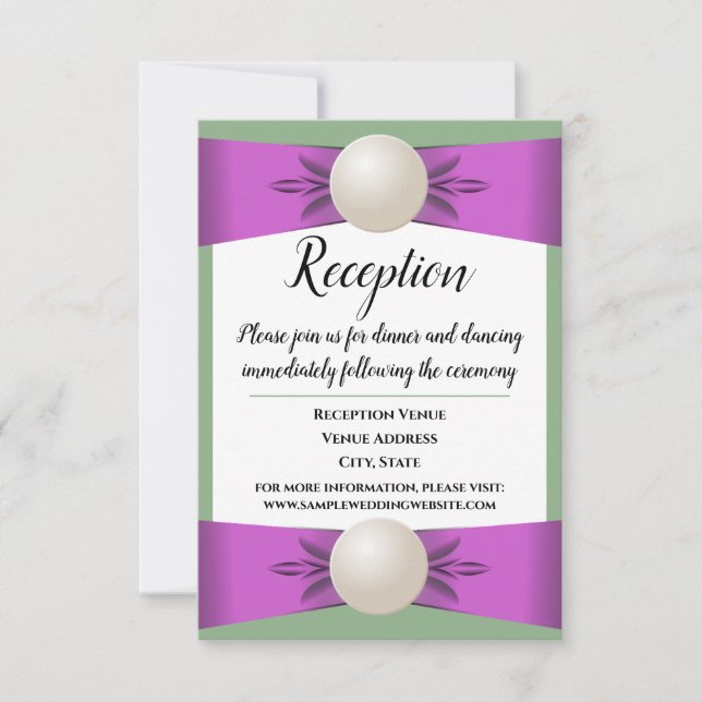 Lilac & Sage Grönt Pearl Ribbon Wedding Reception Inbjudningar (Framsida)