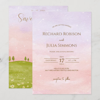 LILAC Save The Date-inbjudan / Akvarell Rosa Spara Datumet