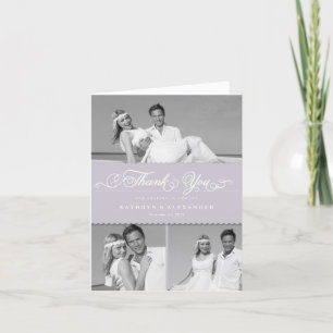 Lilac Scallop Band Romantic Script 3 Photo Bröllop Tack Kort