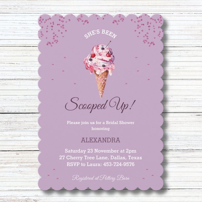 Lilac Scooped Up, Glitter Ice Cream Möhippa Inbjudningar (Skapare uppladdad)