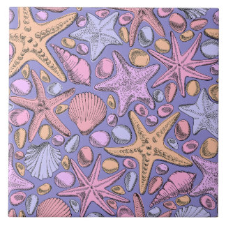 Lilac Seashell & Star Bathroom Art Kakelplatta