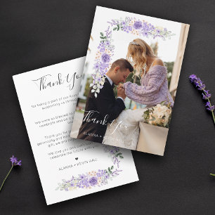 Lilac Shades Flowers & Grenar Photo Bröllop Tack Kort