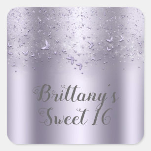 Lilac Shimmer Flutter Fjäril Sweet 16 Party Fyrkantigt Klistermärke