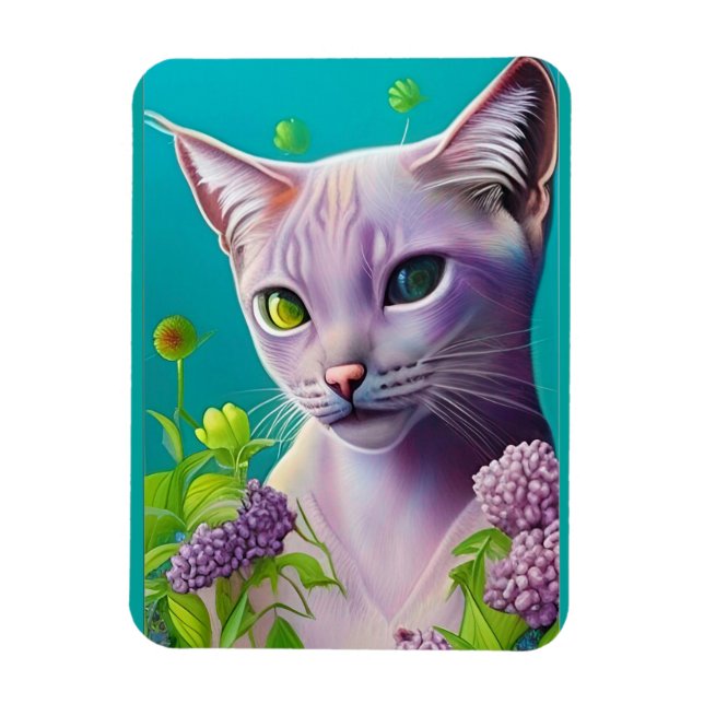 Lilac Siamese-katt i Lilac-blommor på Teal Magnet (Vertikal)