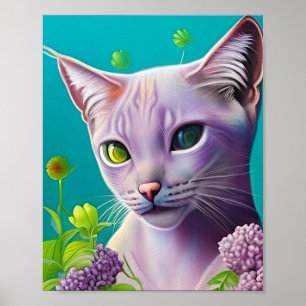 Lilac Siamese-katt i Lilac-blommor på Teal Poster