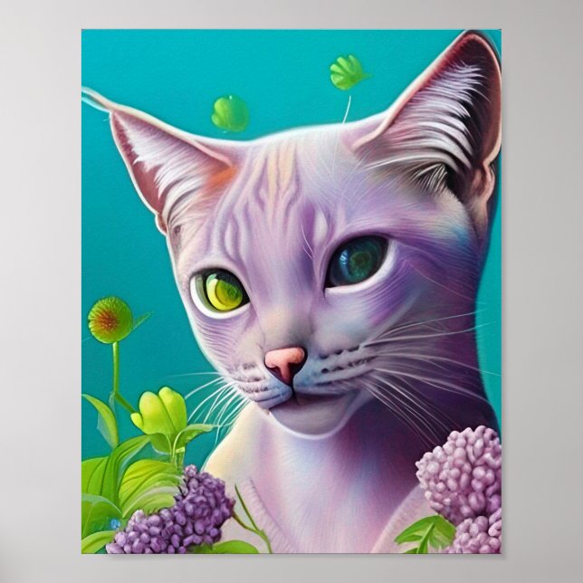 Lilac Siamese-katt i Lilac-blommor på Teal Poster (Framsidan)