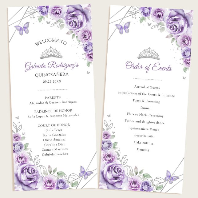 Lilac Silver Blommig Quinceanera Program (Skapare uppladdad)