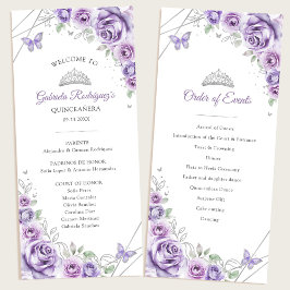 Lilac Silver Floral Quinceanera Order of Events Program