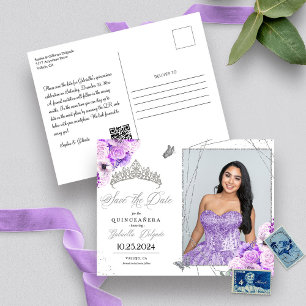 Lilac & Silver Tiara Quinceañera Fotobrev Vykort