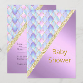 LILAC SÖT Sjöjungfru BABY SHOWER INBJICING Guld Inbjudningar