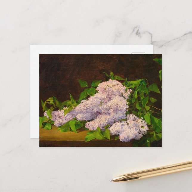 Lilac Spray, 1890 av Albert Anker Vykort (Fram/Back In Situ)