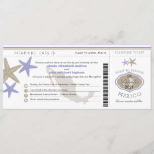 Lilac Starfish Mexico Boarding Pass Bröllop Inbjudningar