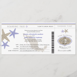 Lilac Starfish Mexico Boarding Pass Bröllop Inbjudningar