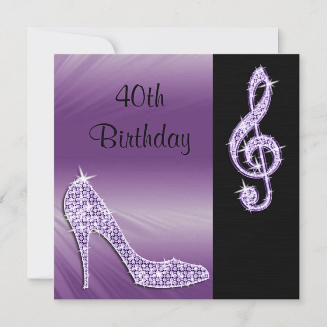 Lilac Stiletto & Diskantnyckel 40-årsdag Inbjudningar (Framsida)