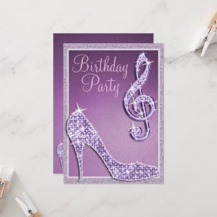 Lilac Stiletto och Treble Clef Birthday Inbjudningar