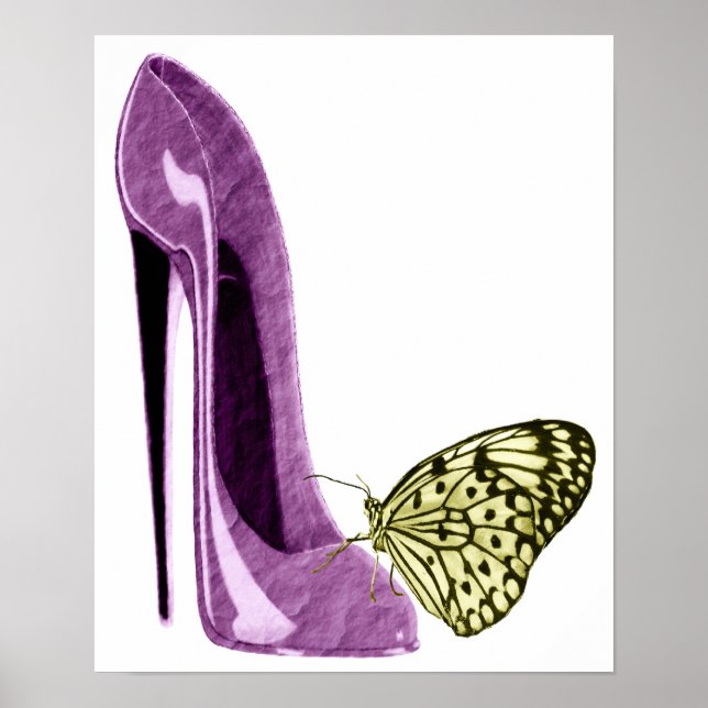 Lilac Stiletto Shoe och Gult Butterfly Poster (Framsidan)