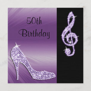 Lilac Stiletto & Treble Cleft 50:e födelsedagen Inbjudningar