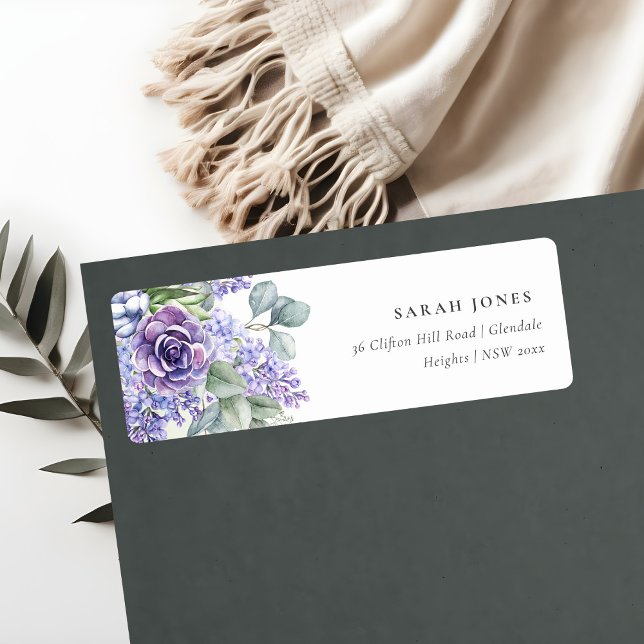 Lilac Succulent Eucalyptus Botanical Bunch Adress Returadress Etikett (Skapare uppladdad)