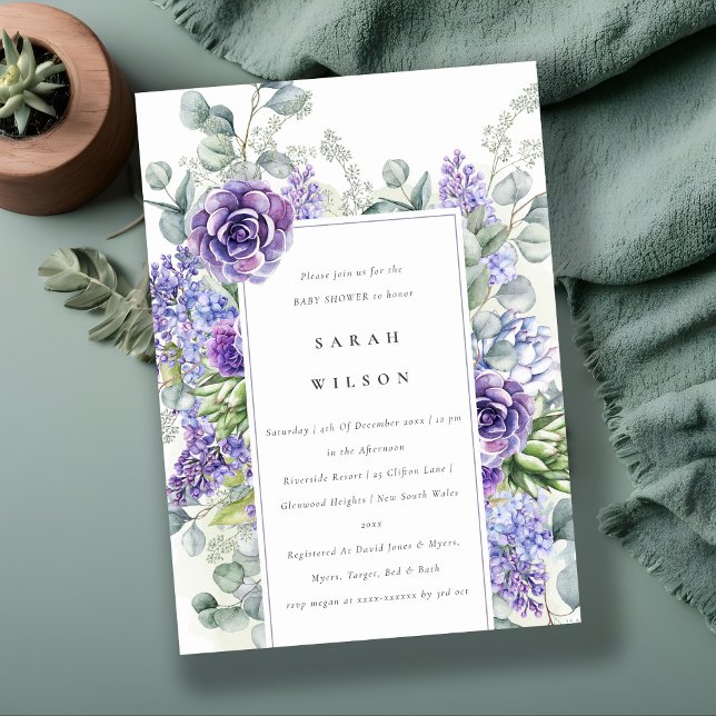 Lilac Succulent Eucalyptus Foliage Baby Shower Inbjudningar (Skapare uppladdad)