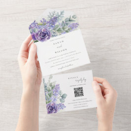 Lilac Succulent Eucalyptus Foliage Bröllop QR-kod