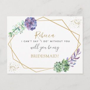 Lilac succulents Bridesmaid eller Maid Honor frier Inbjudan Vykort