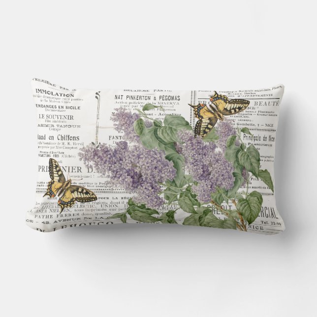 Lilac Swallowtail Fjäril Franska Tidningsannonser Lumbarkudde (Framsida)