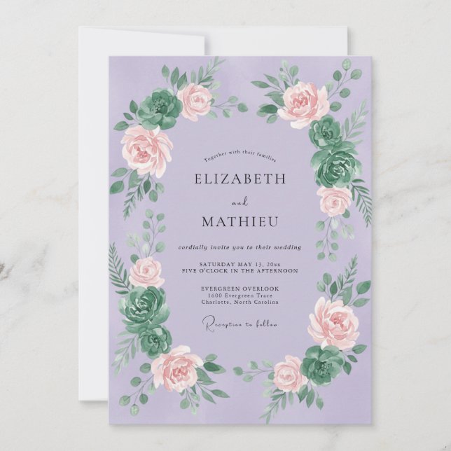 Lilac Syrlig Peony Bröllop Inbjudningar (Framsida)