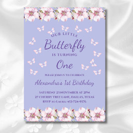 Lilac Turning One Little Butterfly 1st Birthday Inbjudningar