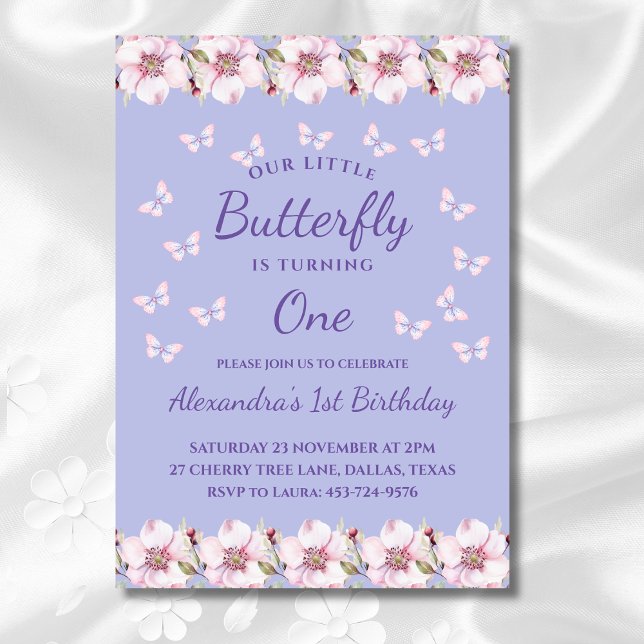 Lilac Turning One Little Butterfly 1st Birthday Inbjudningar (Skapare uppladdad)