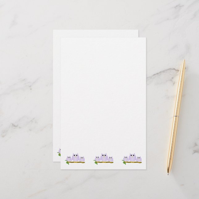 Lilac Ugglor Design Brevpapper (Fram/Back In Situ)