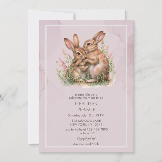 Lilac Vår Bunny Baby Shower Inbjudningar (Framsida)