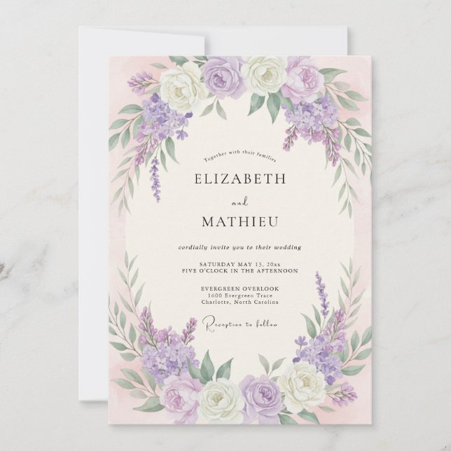 Lilac Varm Kräm Peony Bröllop Inbjudningar (Framsida)