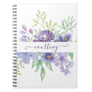 Lilac vattenfärg blommig personlig anteckningsbok
