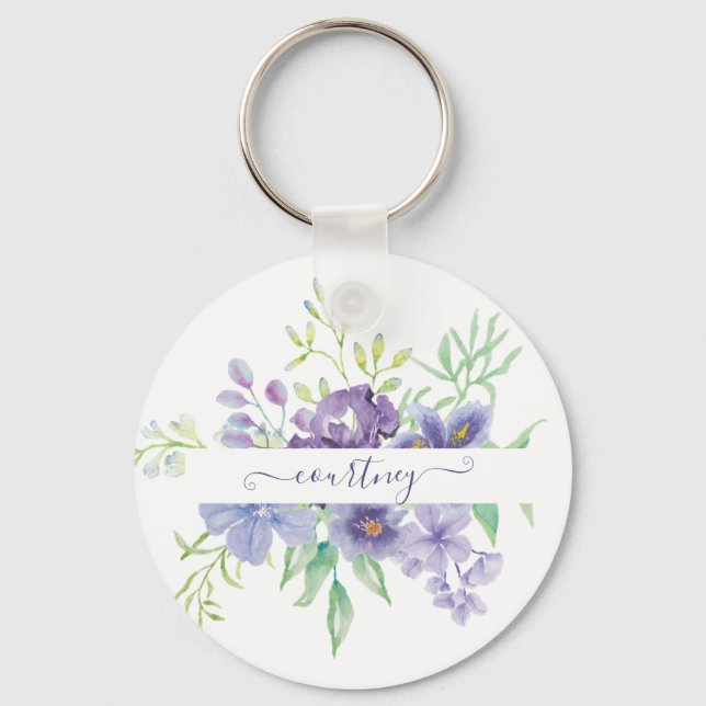Lilac vattenfärg blommig personlig  nyckelring (Framsida)