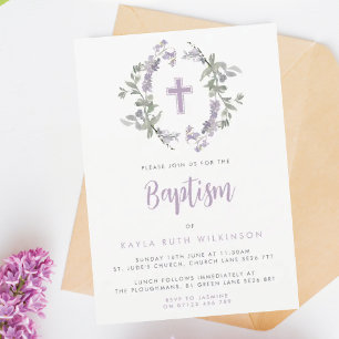 Lilac Vild Flower WAN & Kor Baby Baptism Inbjudningar