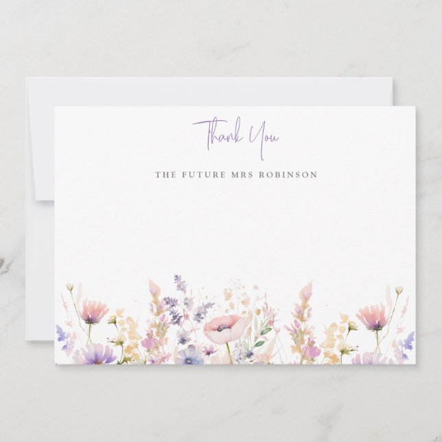 Lilac Vilda Blommor Bröllopsdusch  Tack Kort (Framsida)