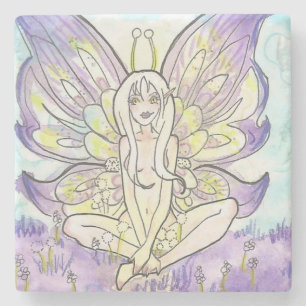 Lilac Vinge Tecknad Fairy blommor Stone Underlägg