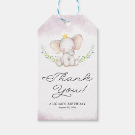 Lilac Watercolor Baby Elephant Birthday Tack Presentetikett