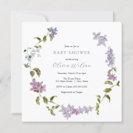 Lilac Watercolor Blommigt Baby Shower Inbjudningar