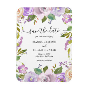 Lilac Watercolor Blommigt Bröllop spara datum Magnet