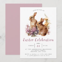 Lilac Watercolor Blommigt Bunny Påsk Inbjudningar