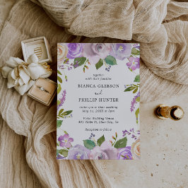 Lilac Watercolor Blommigt Elegant bröllop Inbjudningar
