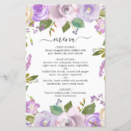 Lilac Watercolor Blommigt Elegant bröllop Menu
