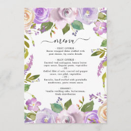 Lilac Watercolor Blommigt Elegant bröllop Meny