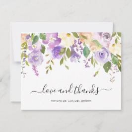 Lilac Watercolor Blommigt Elegant bröllop Tack Kort