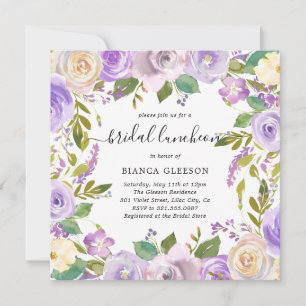 Lilac Watercolor Blommigt Elegant Möhippa Luncheon Inbjudningar
