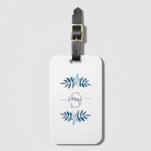 Lilac Watercolor Blommigt Monogram Bagagebricka (Framsida vertikal)